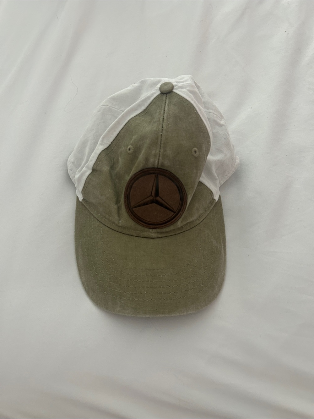 Olive Green and White Baseball Cap